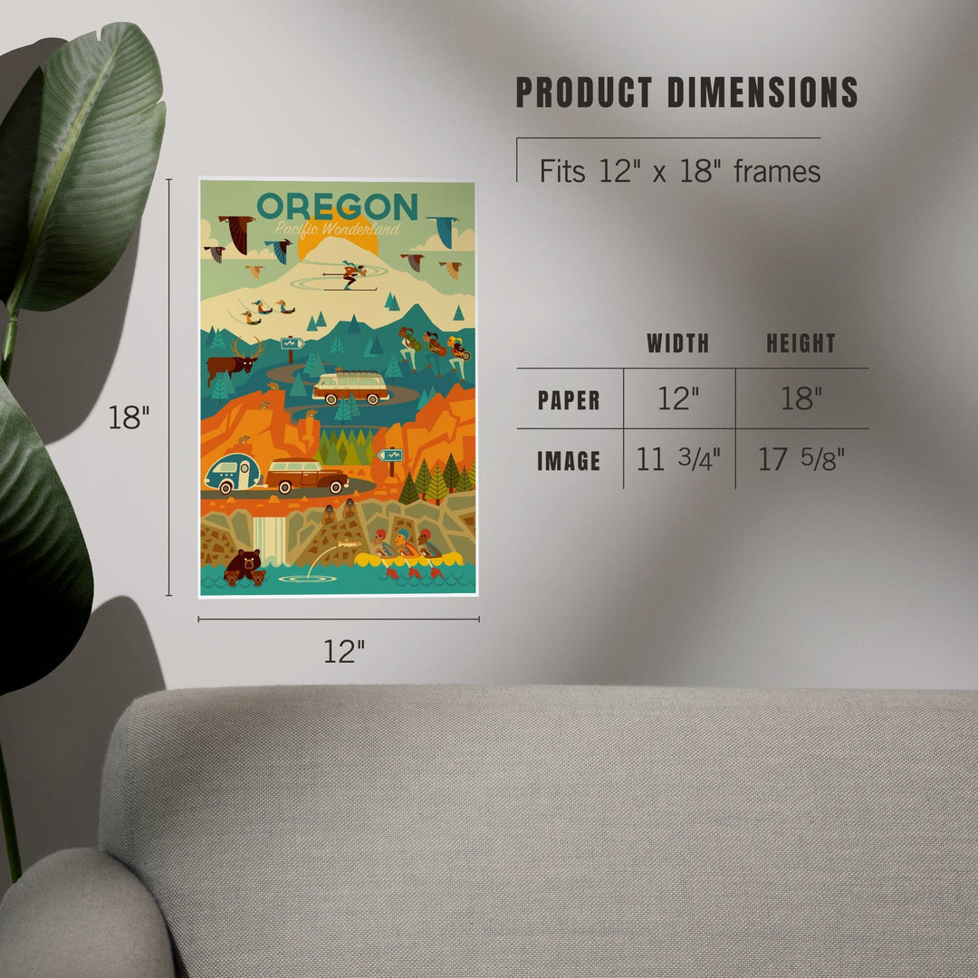 Oregon, Pacific Wonderland, Geometric, Art & Giclee Prints Art Lantern Press