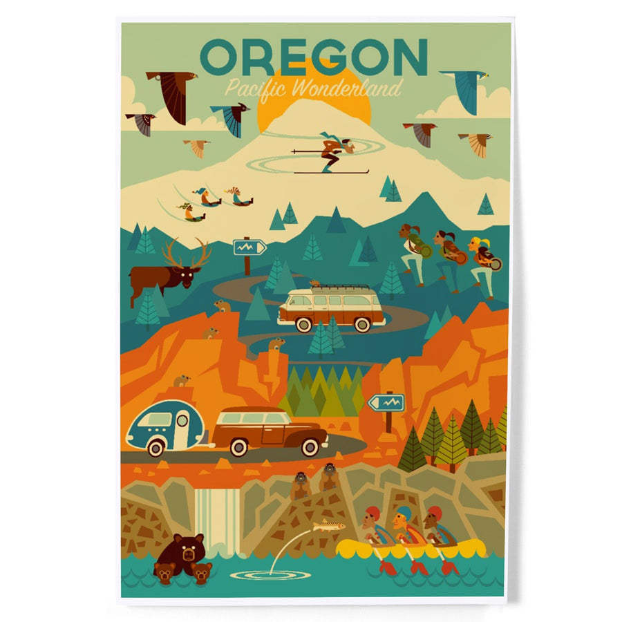 Oregon, Pacific Wonderland, Geometric, Art & Giclee Prints Art Lantern Press