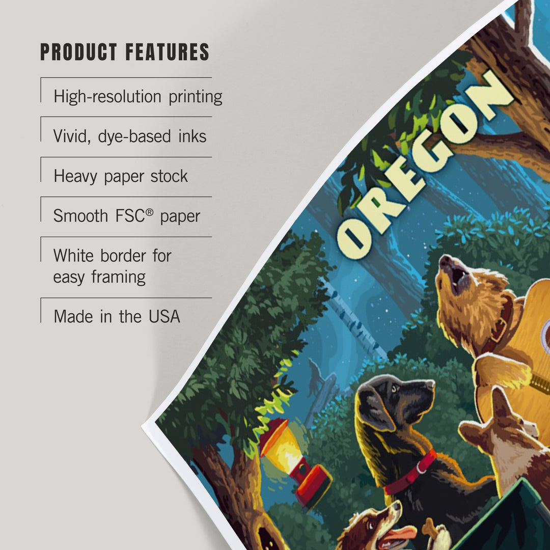 Oregon, Painterly, Pack Life, Dogs Around Campfire, Art & Giclee Prints Art Lantern Press