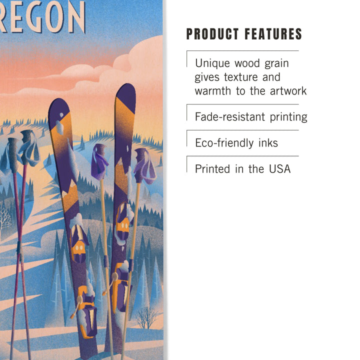 Oregon, Prepare for Takeoff, Skis in Snowbank, Wood Signs and Postcards Wood Lantern Press