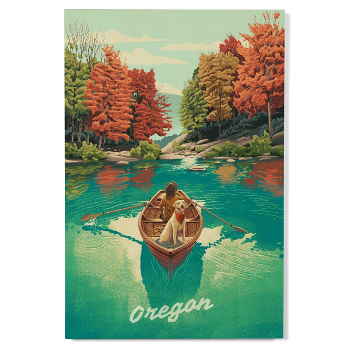 Oregon, Quiet Explorer, Boating, Mountain, Fall, Wood Signs and Postcards Wood Lantern Press