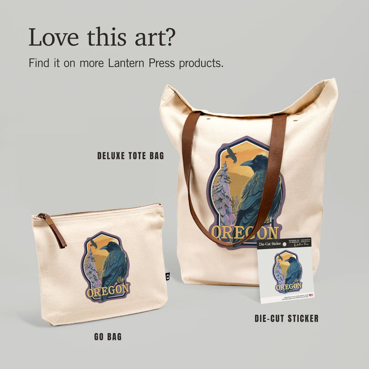 Oregon, Ravens & Sunset, Contour, Lantern Press Artwork, Vinyl Sticker Sticker Lantern Press