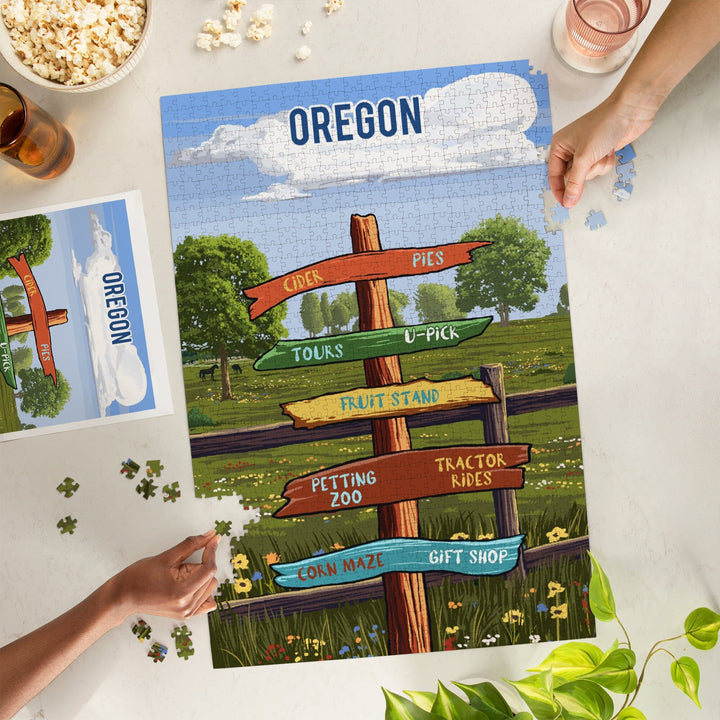 Oregon, Signpost, Orchard, Jigsaw Puzzle Puzzle Lantern Press