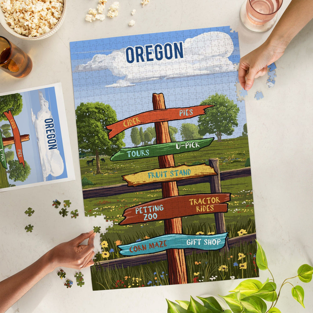Oregon, Signpost, Orchard, Jigsaw Puzzle Puzzle Lantern Press
