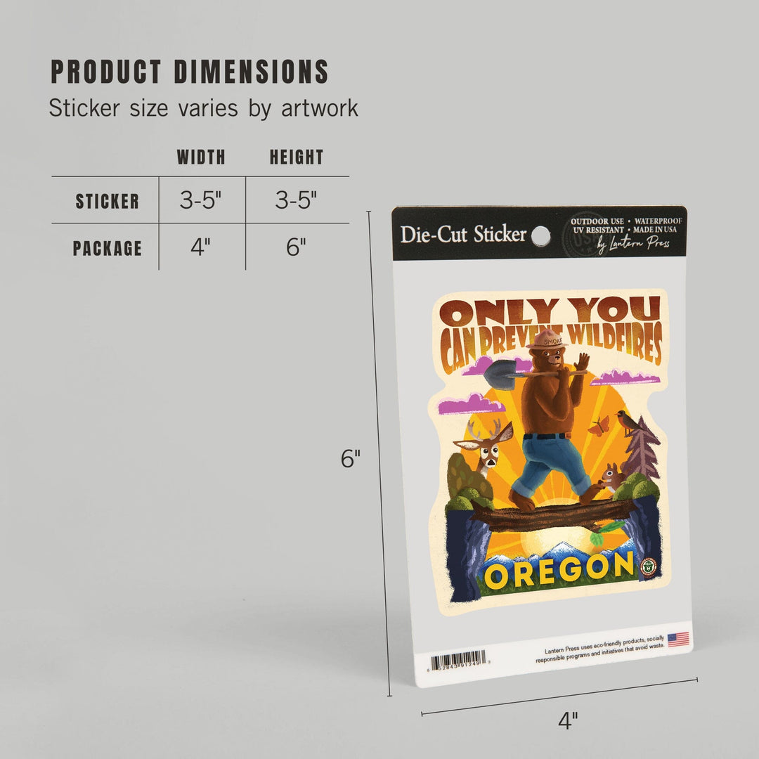 Oregon, Smokey Bear & Friends, Only You, Mid-Century Inspired, Contour, Lantern Press Artwork, Vinyl Sticker Sticker Lantern Press