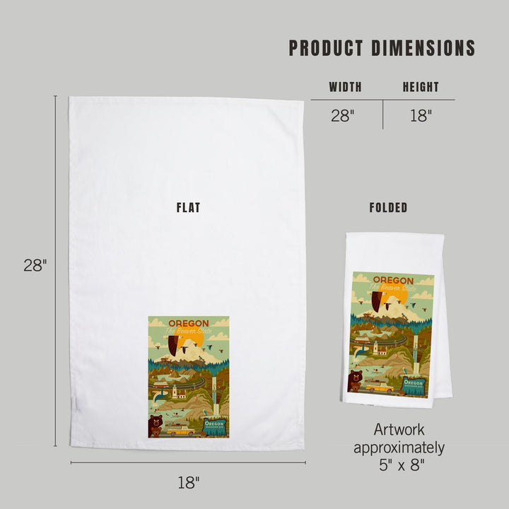 Oregon, The Beaver State, Geometric, Organic Cotton Kitchen Tea Towels Kitchen Lantern Press