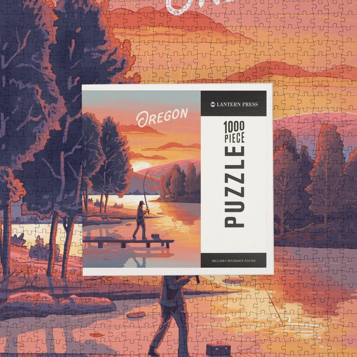 Oregon, This is Living, Fishing with Hills, Jigsaw Puzzle Puzzle Lantern Press