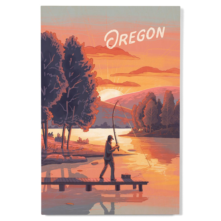 Oregon, This is Living, Fishing with Hills, Wood Signs and Postcards Wood Lantern Press