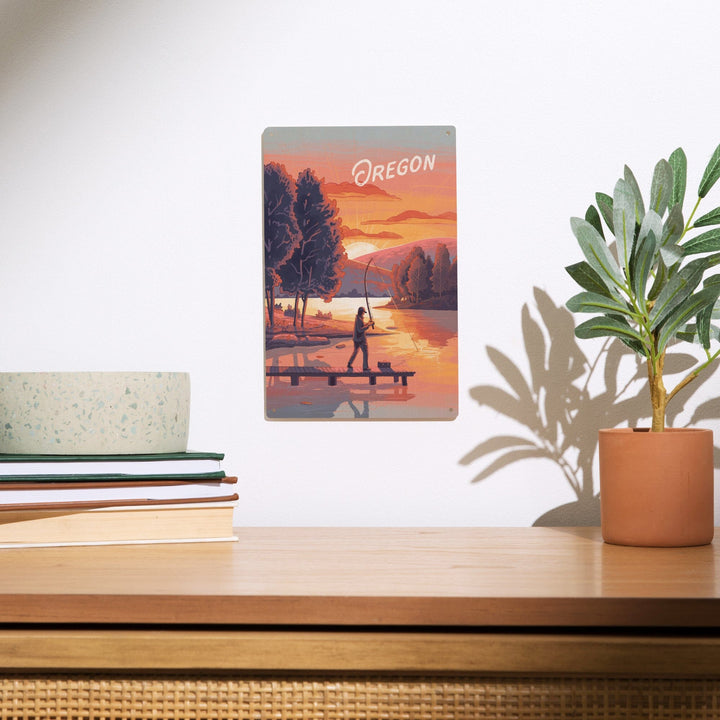 Oregon, This is Living, Fishing with Hills, Wood Signs and Postcards Wood Lantern Press