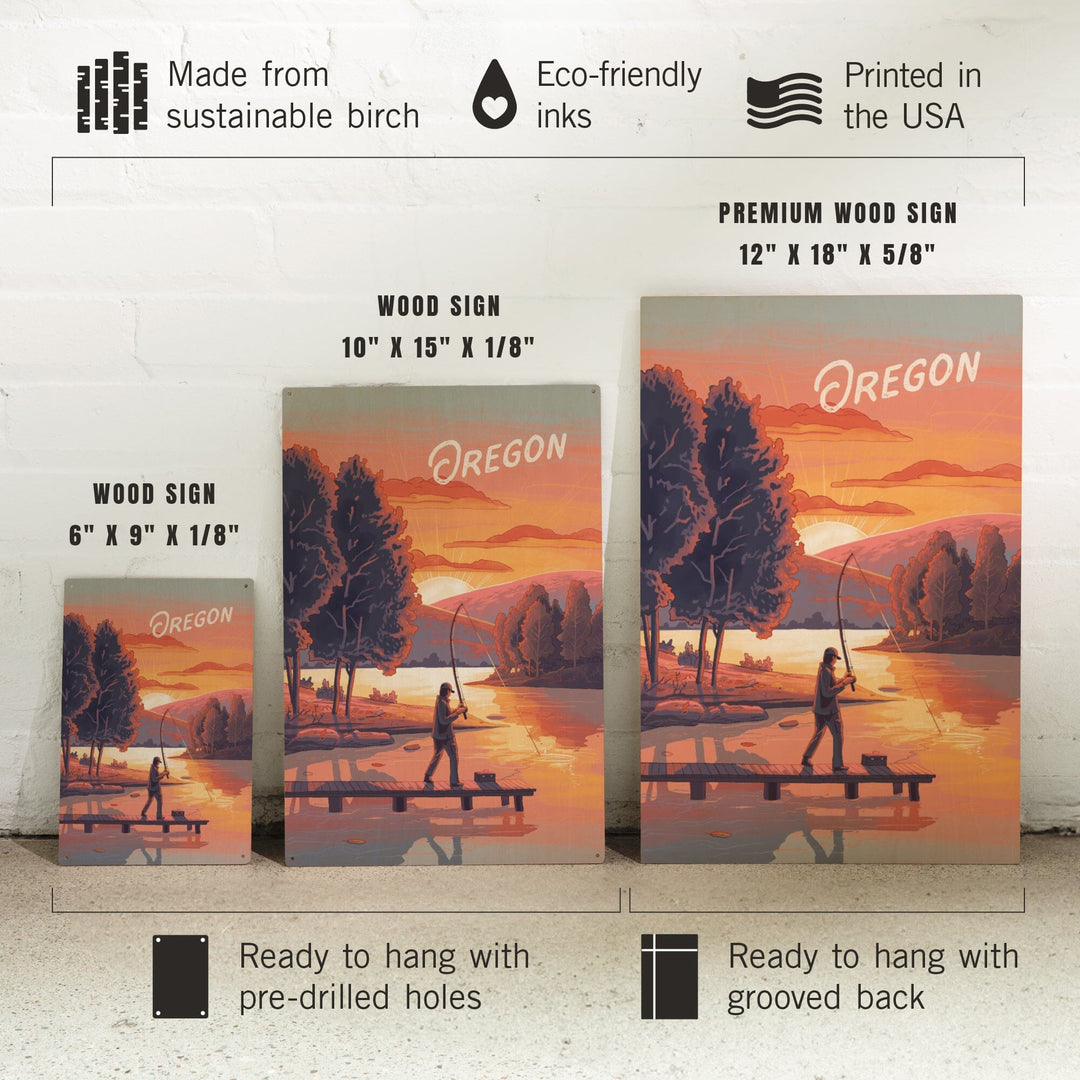 Oregon, This is Living, Fishing with Hills, Wood Signs and Postcards Wood Lantern Press