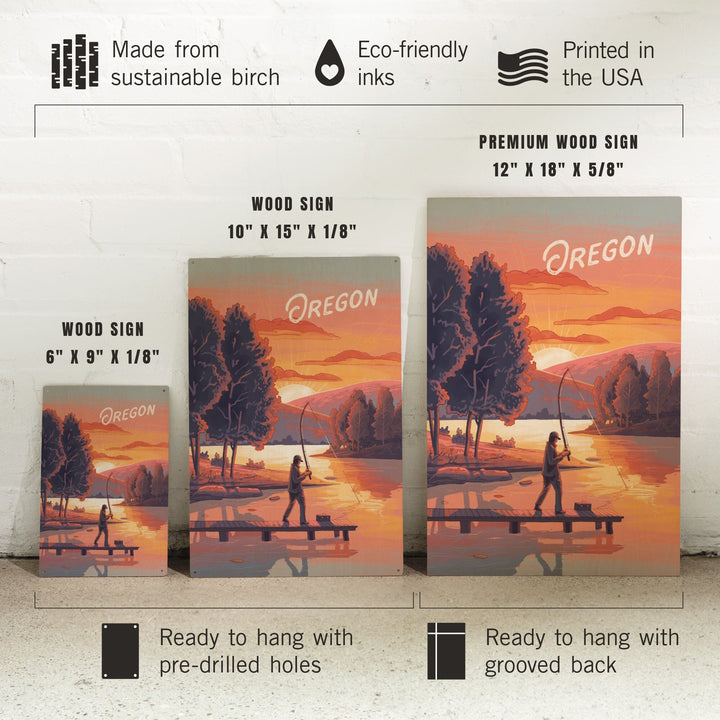 Oregon, This is Living, Fishing with Hills, Wood Signs and Postcards Wood Lantern Press