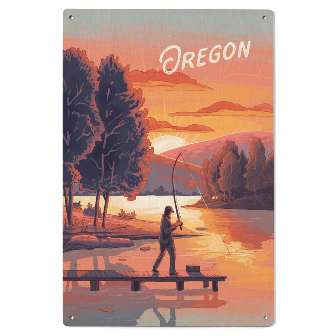 Oregon, This is Living, Fishing with Hills, Wood Signs and Postcards Wood Lantern Press