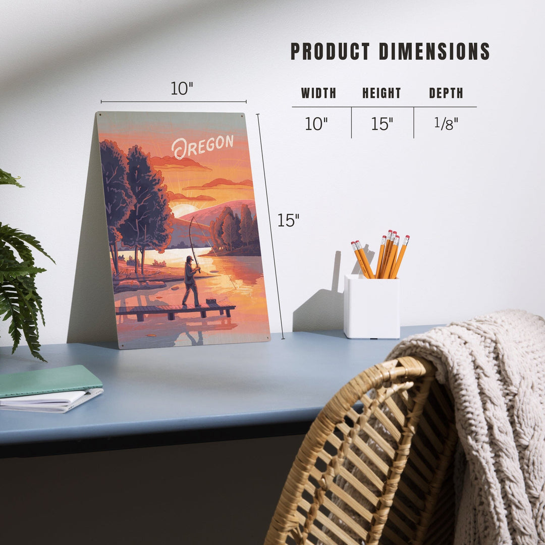 Oregon, This is Living, Fishing with Hills, Wood Signs and Postcards Wood Lantern Press