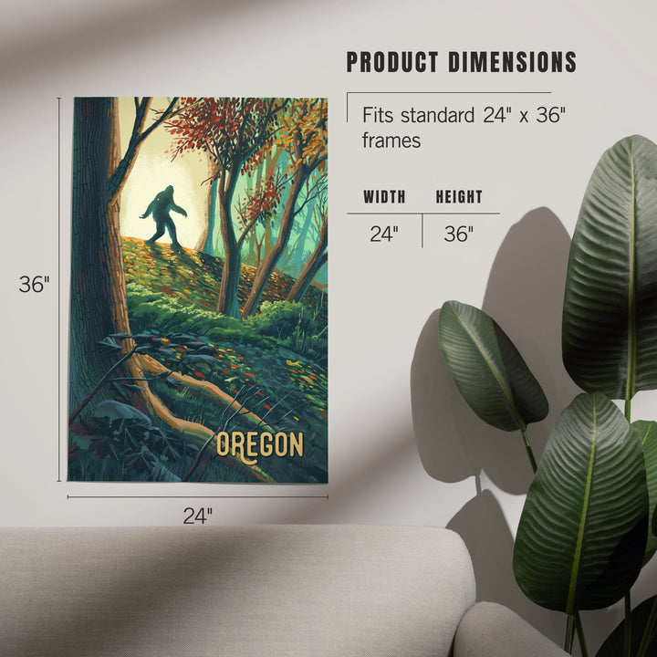Oregon, Wanderer, Bigfoot in Forest Art Lantern Press