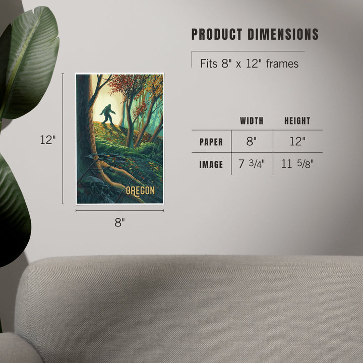 Oregon, Wanderer, Bigfoot in Forest Art Lantern Press