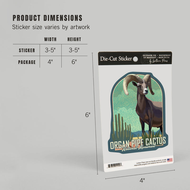 Organ Pipe Cactus National Monument, Arizona, Bighorn Sheep, Litho, Contour, Lantern Press Artwork, Vinyl Sticker Sticker Lantern Press