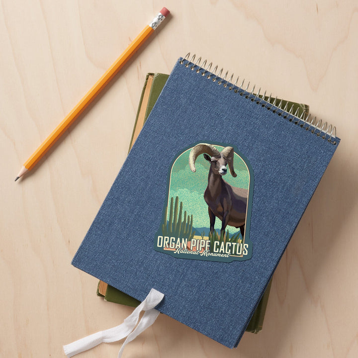 Organ Pipe Cactus National Monument, Arizona, Bighorn Sheep, Litho, Contour, Lantern Press Artwork, Vinyl Sticker Sticker Lantern Press