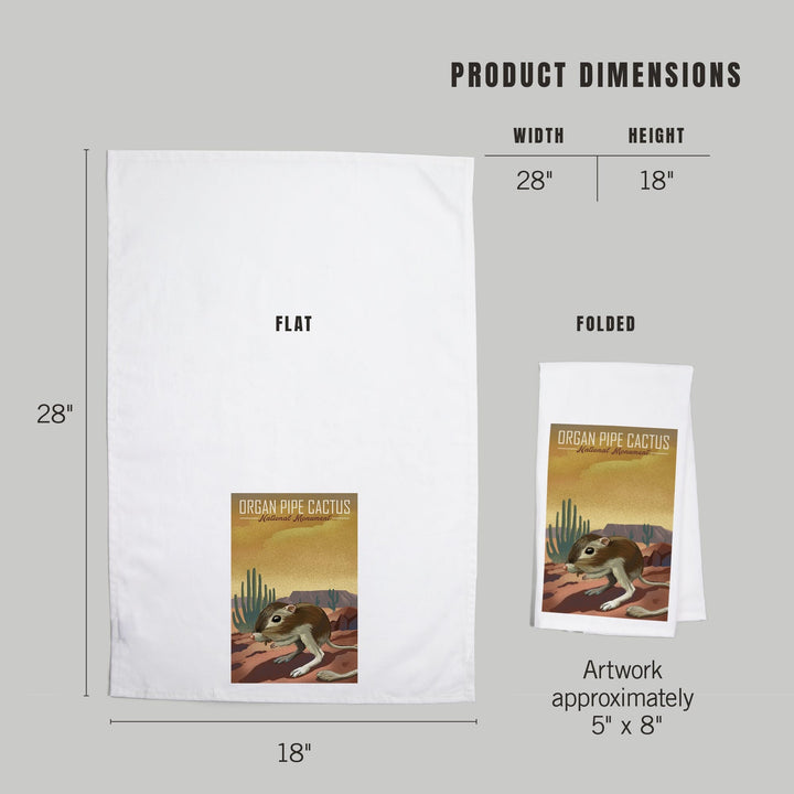 Organ Pipe Cactus National Monument, Arizona, Kangaroo Rat, Lithograph, Organic Cotton Kitchen Tea Towels Kitchen Lantern Press