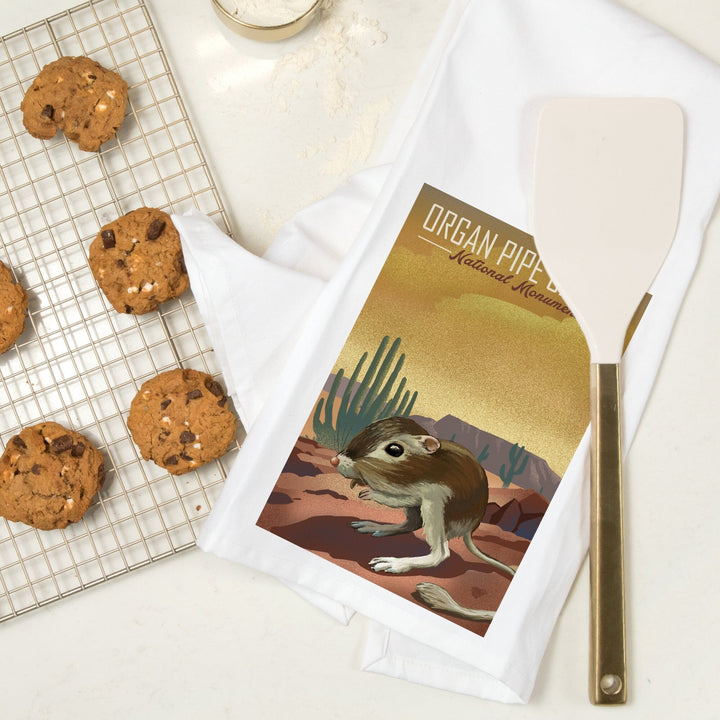 Organ Pipe Cactus National Monument, Arizona, Kangaroo Rat, Lithograph, Organic Cotton Kitchen Tea Towels Kitchen Lantern Press