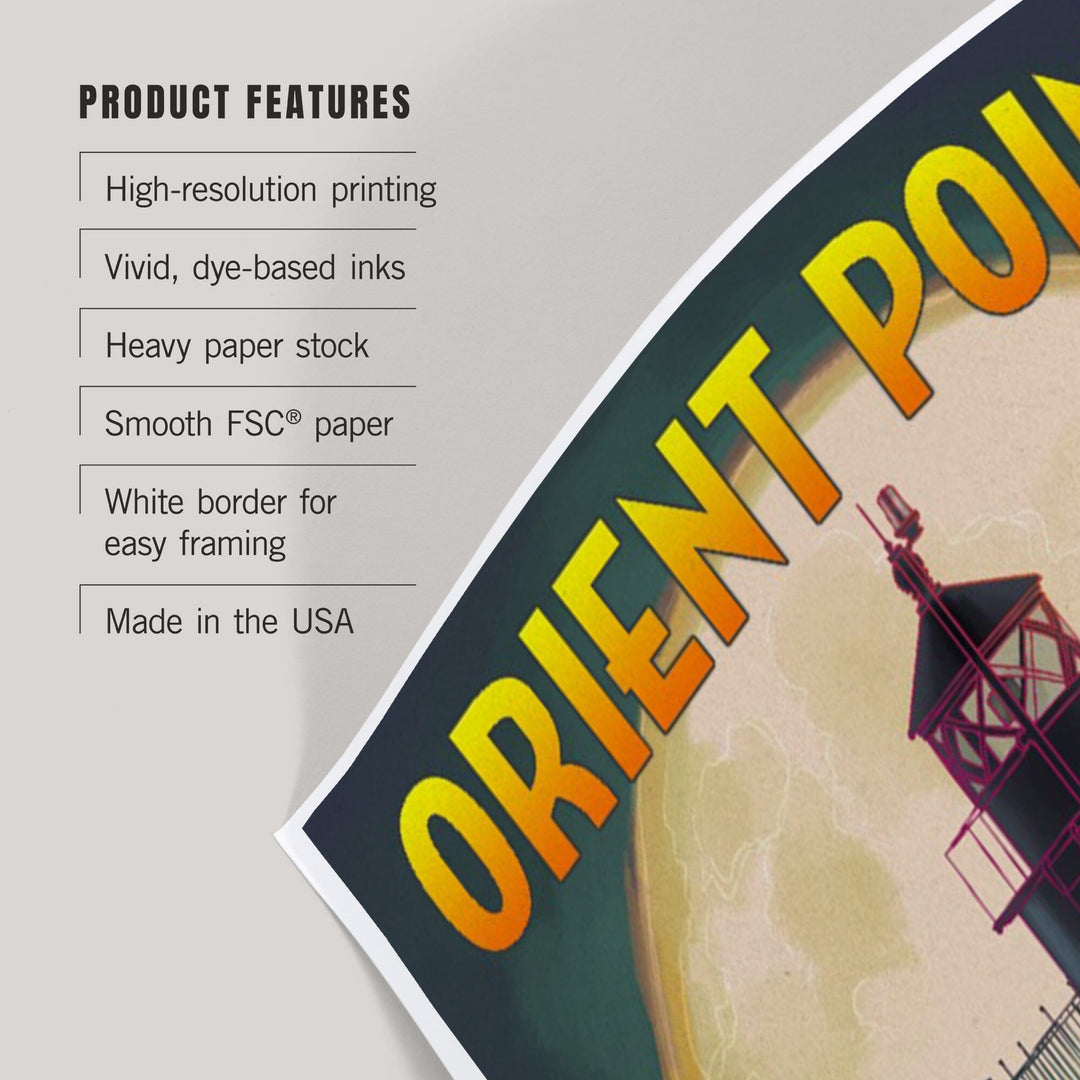 Orient Point, New York, Lighthouse and Full Moon, Art & Giclee Prints Art Lantern Press