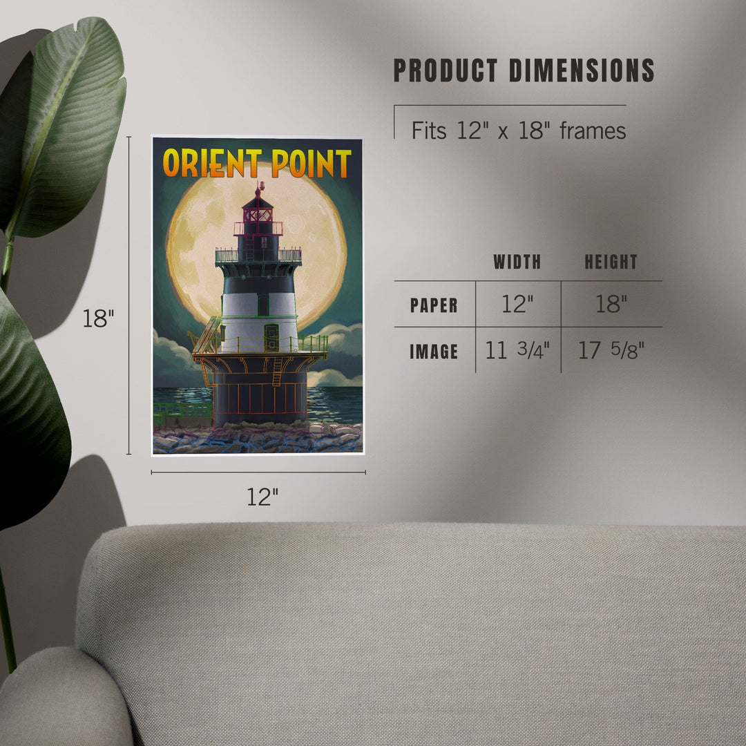 Orient Point, New York, Lighthouse and Full Moon, Art & Giclee Prints Art Lantern Press