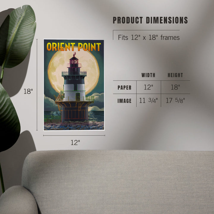 Orient Point, New York, Lighthouse and Full Moon, Art & Giclee Prints Art Lantern Press