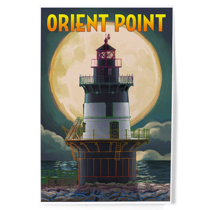 Orient Point, New York, Lighthouse and Full Moon, Art & Giclee Prints Art Lantern Press