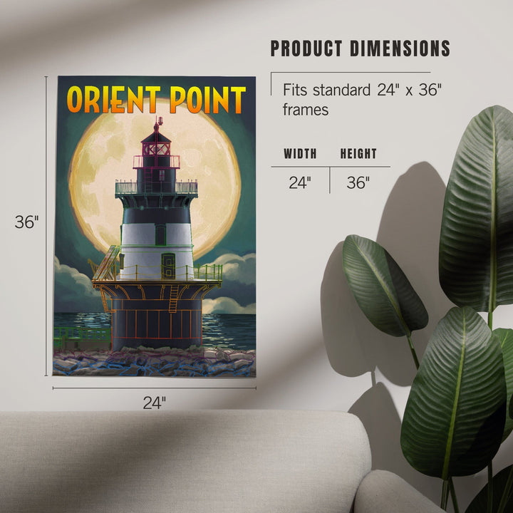 Orient Point, New York, Lighthouse and Full Moon, Art & Giclee Prints Art Lantern Press