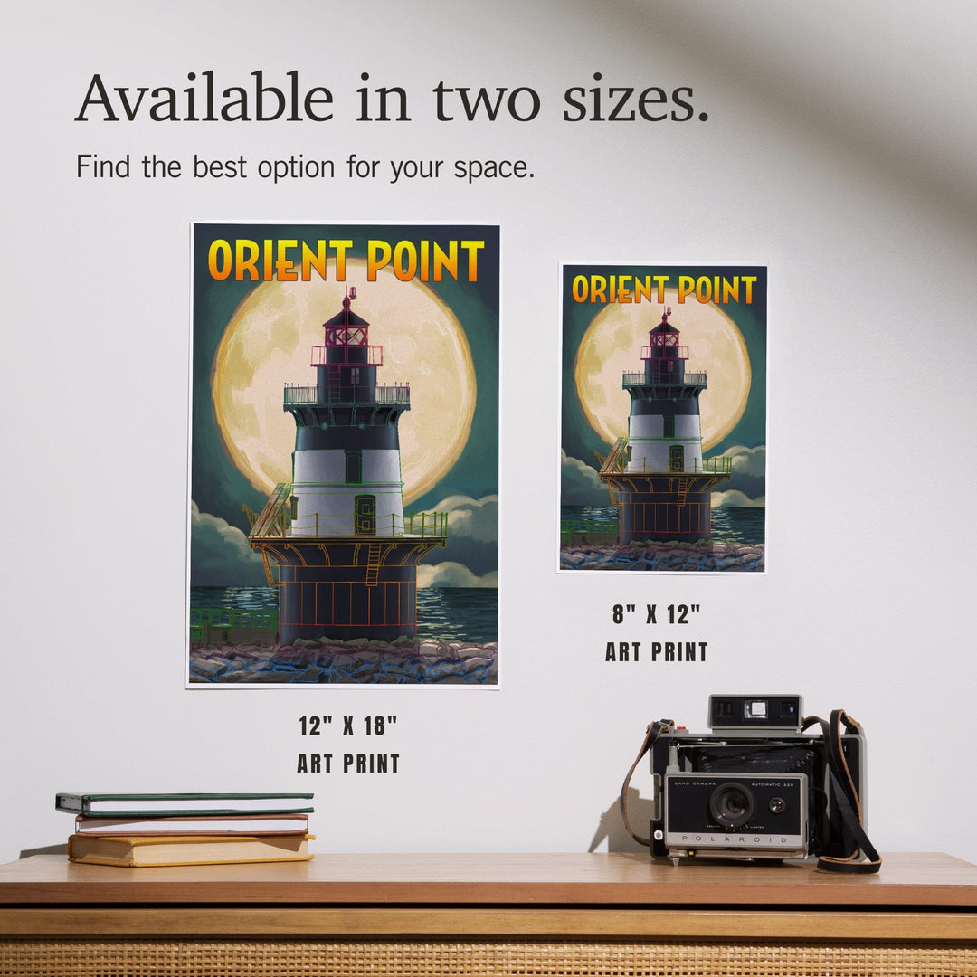 Orient Point, New York, Lighthouse and Full Moon, Art & Giclee Prints Art Lantern Press