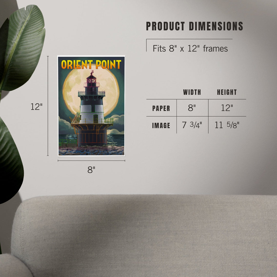 Orient Point, New York, Lighthouse and Full Moon, Art & Giclee Prints Art Lantern Press