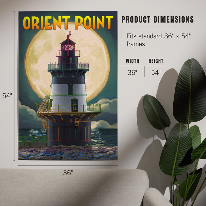 Orient Point, New York, Lighthouse and Full Moon, Art & Giclee Prints Art Lantern Press