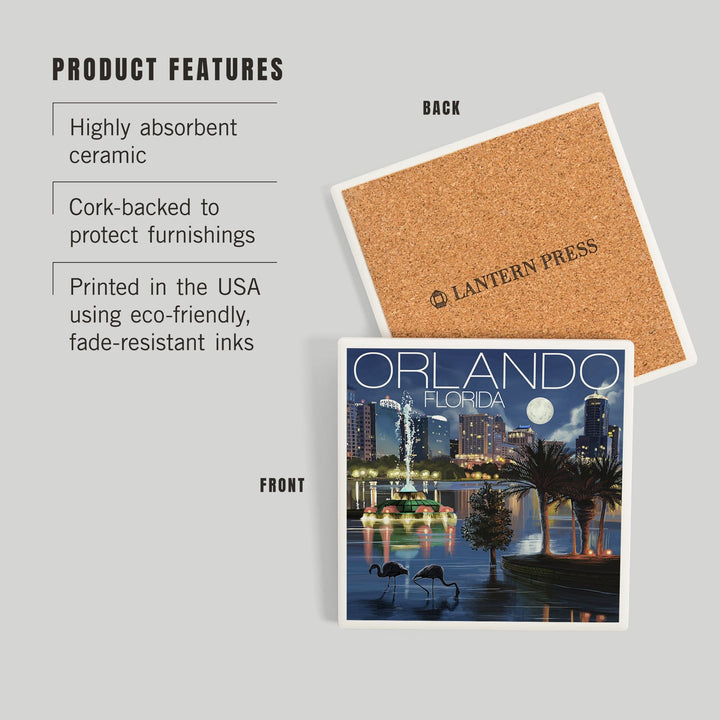Orlando, Florida, Skyline at Night, Coasters Coasters Lantern Press