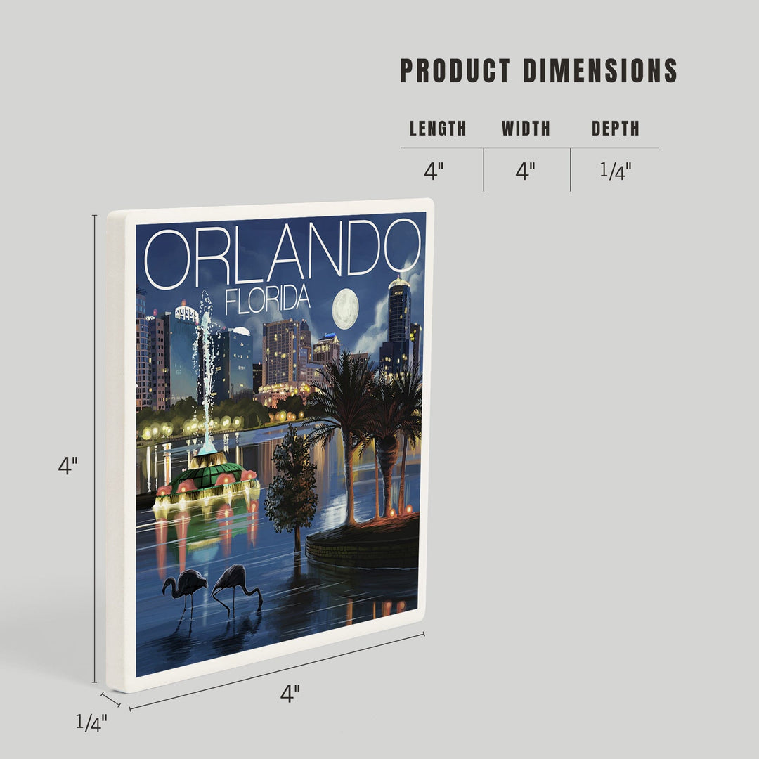 Orlando, Florida, Skyline at Night, Coasters Coasters Lantern Press