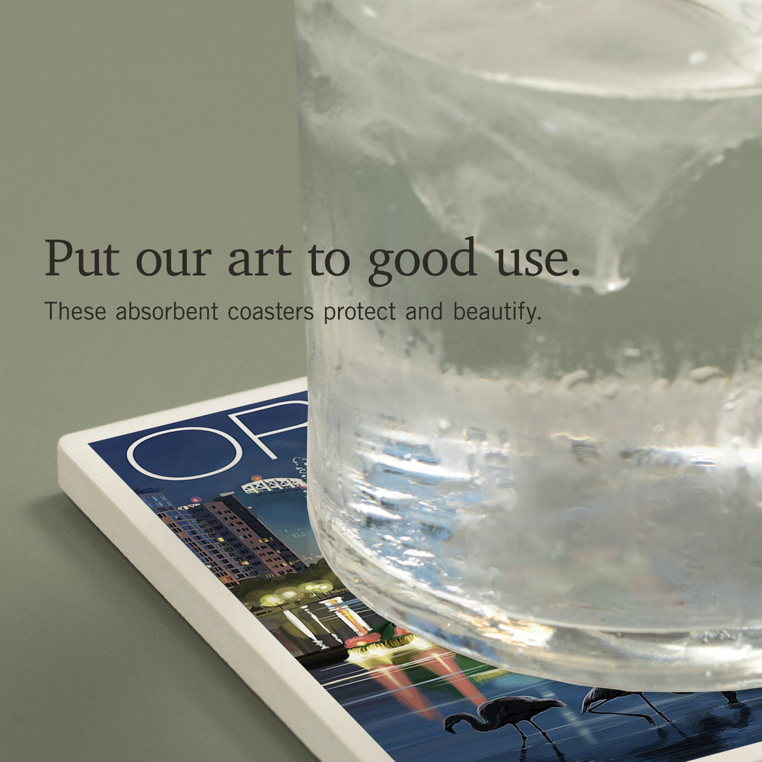 Orlando, Florida, Skyline at Night, Coasters Coasters Lantern Press