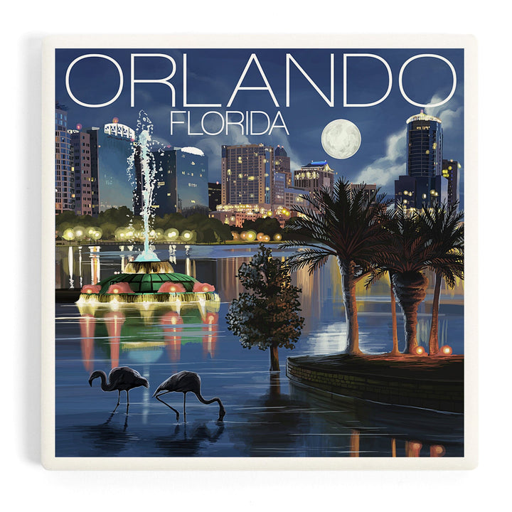 Orlando, Florida, Skyline at Night, Coasters Coasters Lantern Press Coaster