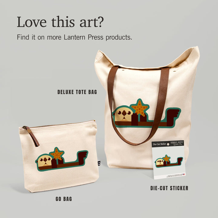 Otter with Starfish, Geometric, Contour, Lantern Press Artwork, Vinyl Sticker Sticker Lantern Press