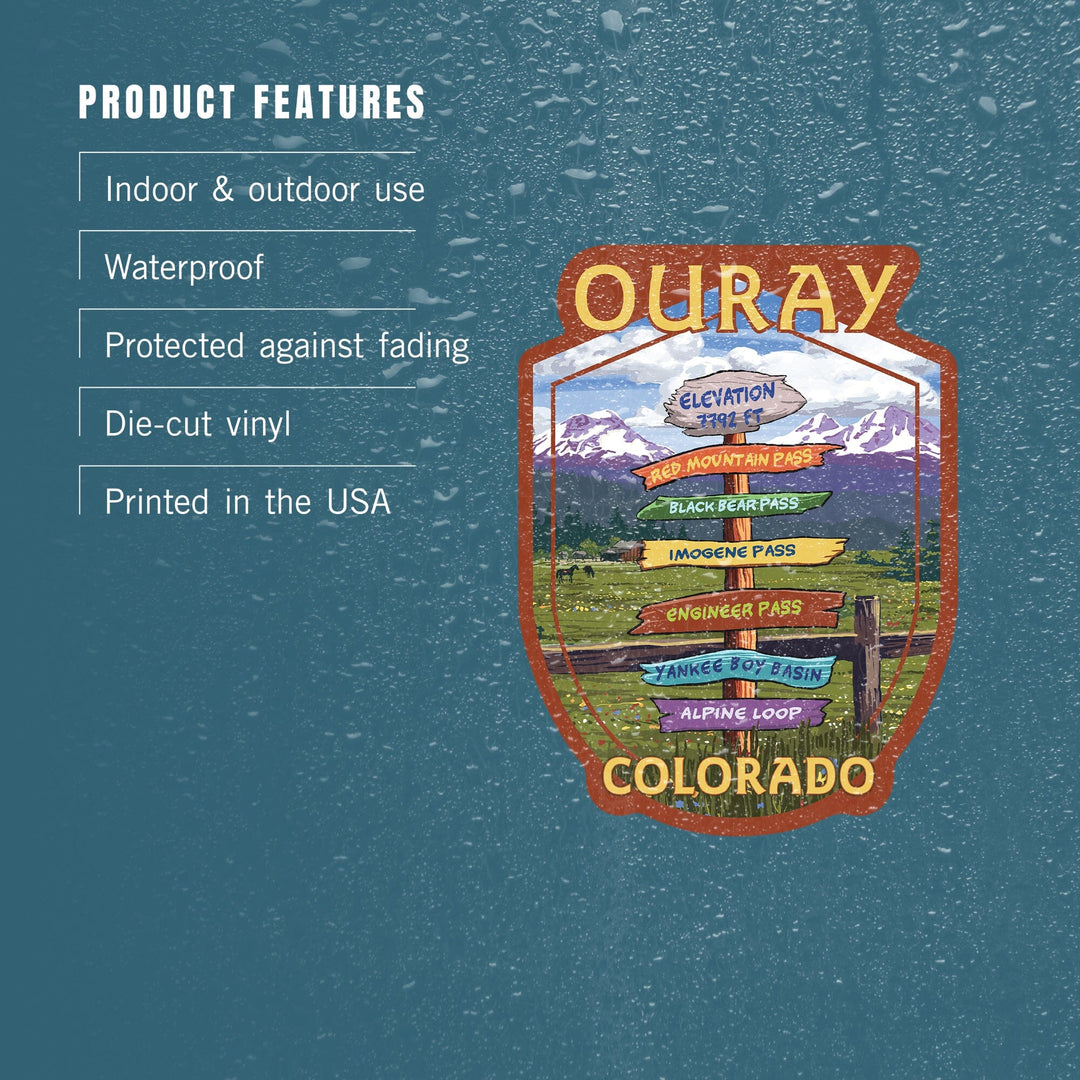 Ouray, Colorado, Destination Signpost, Contour, Vinyl Sticker Sticker Lantern Press