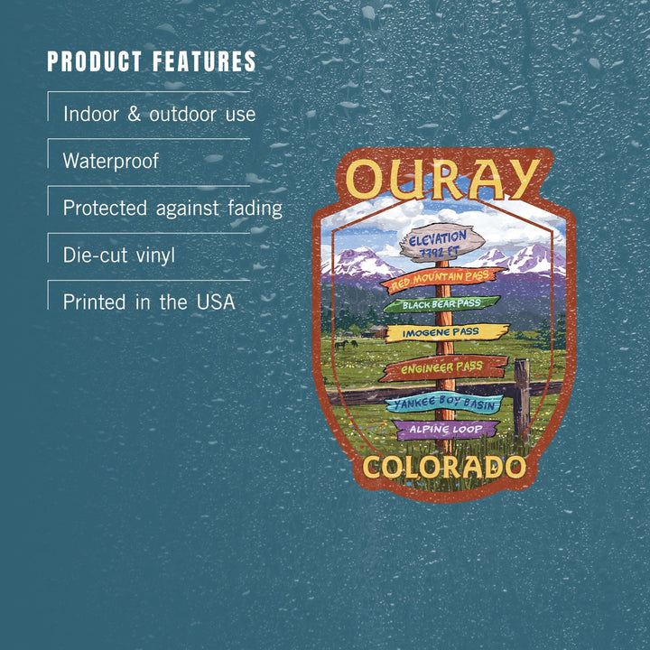 Ouray, Colorado, Destination Signpost, Contour, Vinyl Sticker Sticker Lantern Press