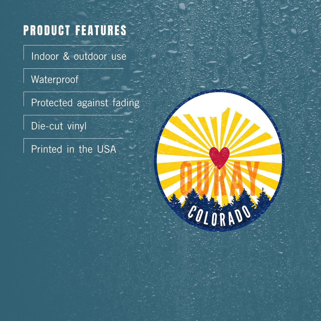 Ouray, Colorado, Heart & Butte Mountain, Contour, Lantern Press Artwork, Vinyl Sticker Sticker Lantern Press