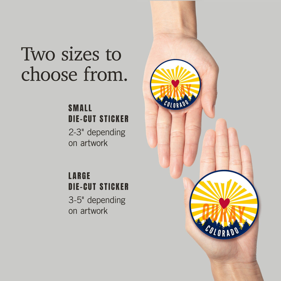 Ouray, Colorado, Heart & Butte Mountain, Contour, Lantern Press Artwork, Vinyl Sticker Sticker Lantern Press