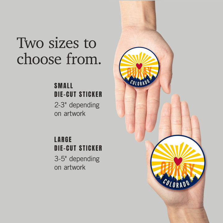 Ouray, Colorado, Heart & Butte Mountain, Contour, Lantern Press Artwork, Vinyl Sticker Sticker Lantern Press