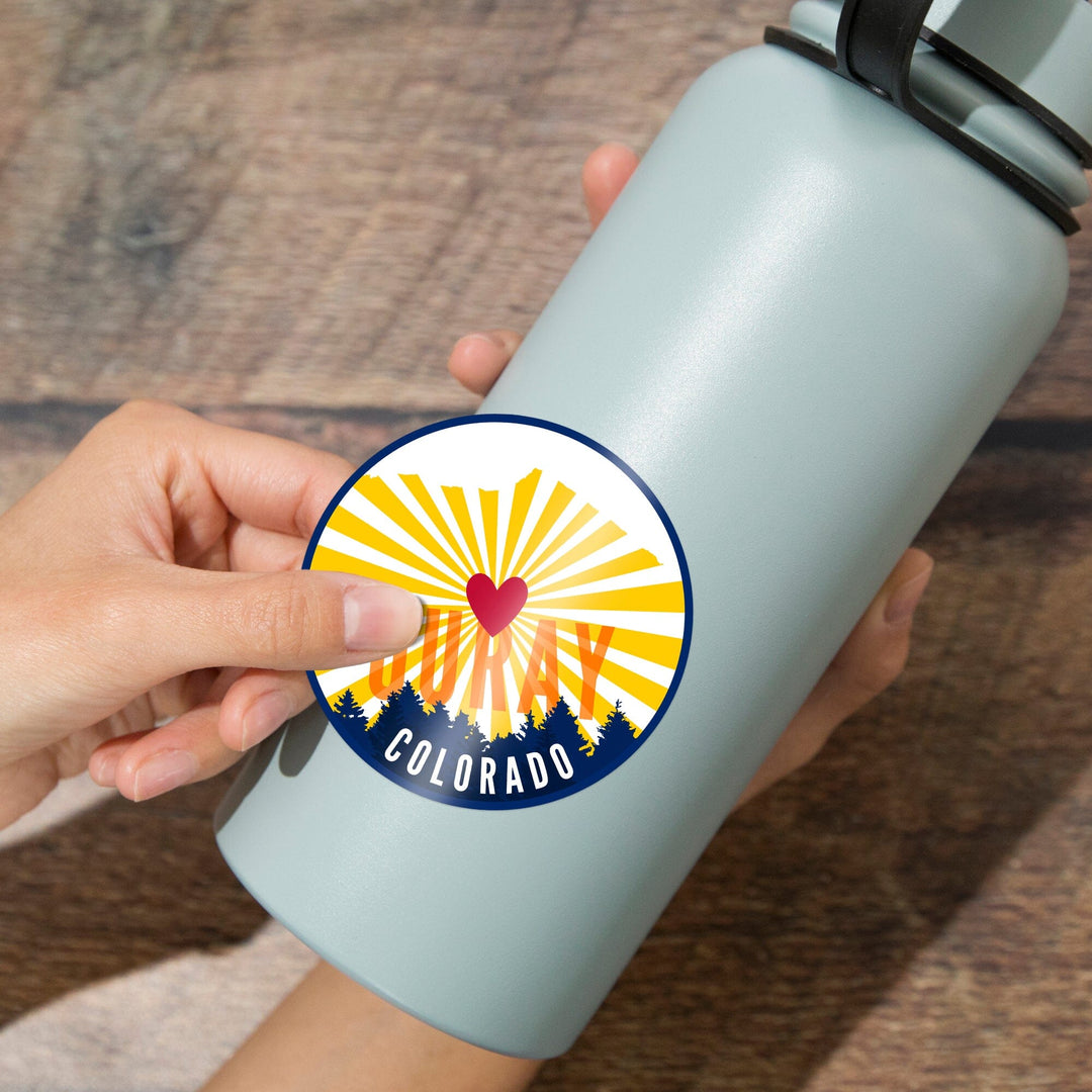 Ouray, Colorado, Heart & Butte Mountain, Contour, Lantern Press Artwork, Vinyl Sticker Sticker Lantern Press