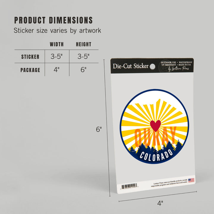 Ouray, Colorado, Heart & Butte Mountain, Contour, Lantern Press Artwork, Vinyl Sticker Sticker Lantern Press