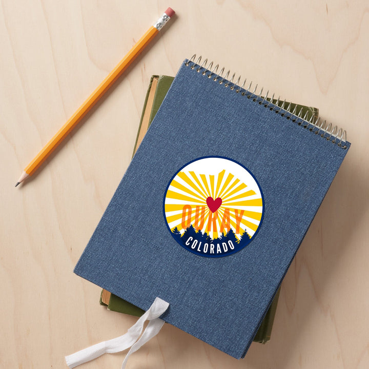 Ouray, Colorado, Heart & Butte Mountain, Contour, Lantern Press Artwork, Vinyl Sticker Sticker Lantern Press