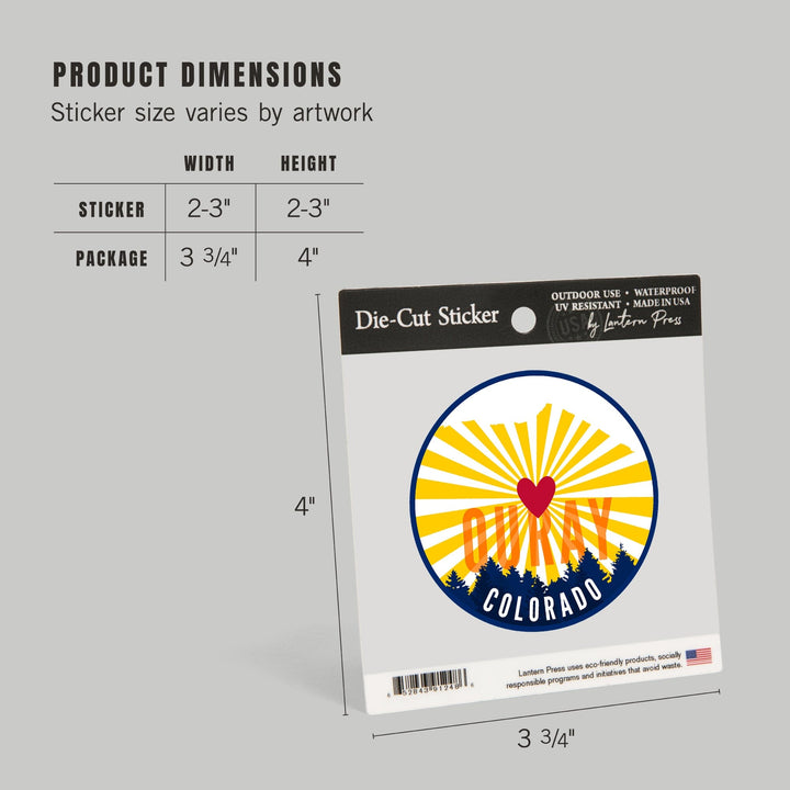 Ouray, Colorado, Heart & Butte Mountain, Contour, Lantern Press Artwork, Vinyl Sticker Sticker Lantern Press