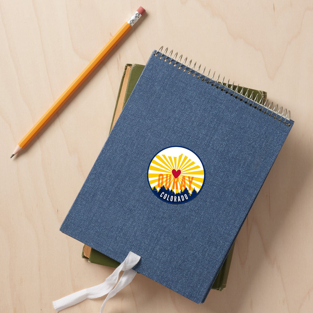 Ouray, Colorado, Heart & Butte Mountain, Contour, Lantern Press Artwork, Vinyl Sticker Sticker Lantern Press