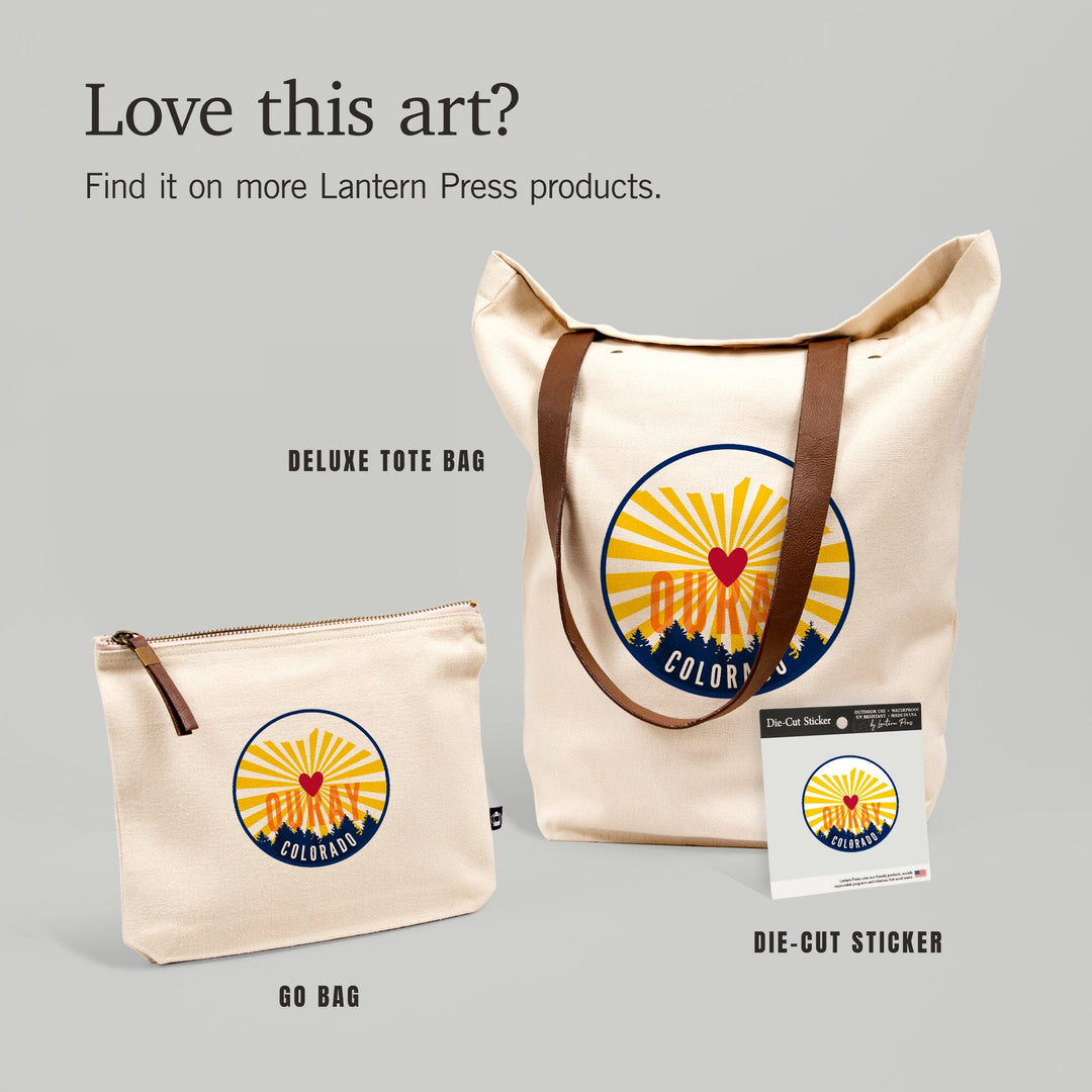 Ouray, Colorado, Heart & Butte Mountain, Contour, Lantern Press Artwork, Vinyl Sticker Sticker Lantern Press