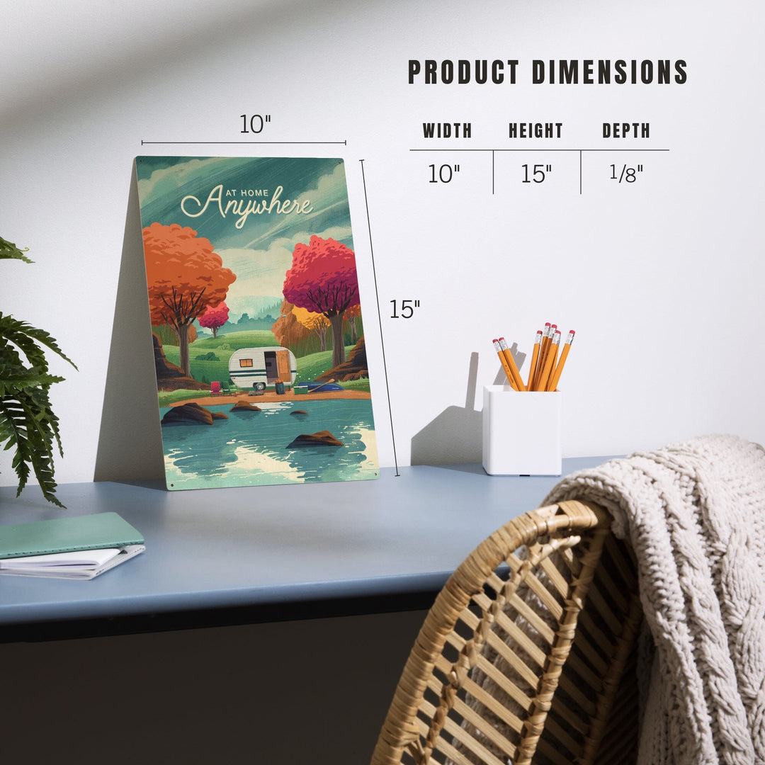 Outdoor Activity, At Home Anywhere, Camper in Fall Colors, Wood Signs and Postcards Wood Lantern Press