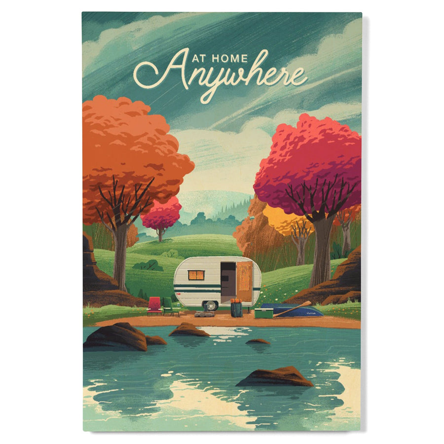Outdoor Activity, At Home Anywhere, Camper in Fall Colors, Wood Signs and Postcards Wood Lantern Press