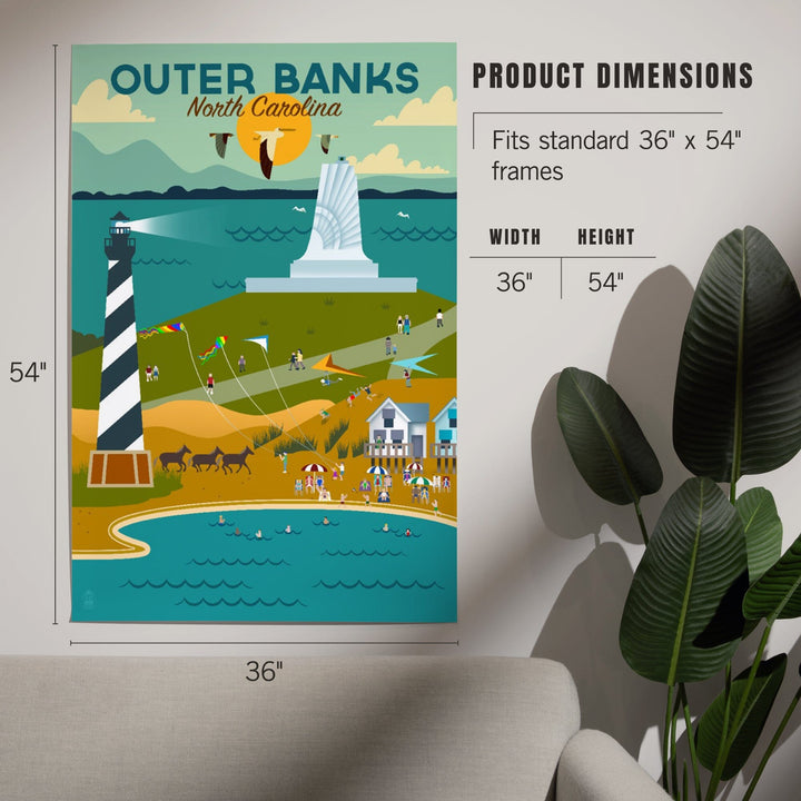 Outer Banks, North Carolina, Beach and Lighthouse, Geometric, Art & Giclee Prints Art Lantern Press